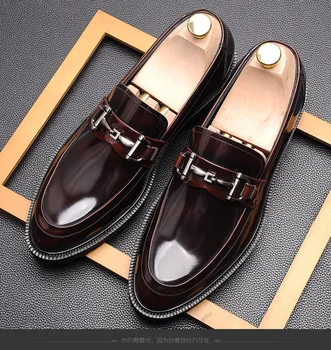 

Men's Leather Business Dress Leather Shoes Soft Sole Ankle Casual Shoes Business Round Toe British Bright Surface Patent Leather