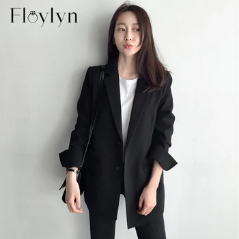 

Floylyn Single Breasted Black Casual Blazer Notched Collar Women Jacket Full Sleeve Fashion Outerwear Female Blaser Tops
