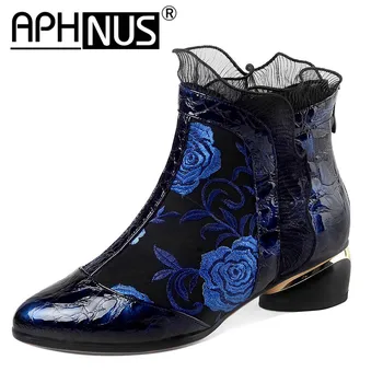 

APHNUS Womens Boots Lace Short Ankle Booties Flats Low Mid Heels Pumps Woman 2020 Shoes For Women New Boot
