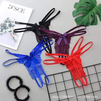 

Sitonjwly Women's Sexy Bandage Panties Lace G-string Intimates Ladies Thongs Tangas Bowknots Seamless Underwear
