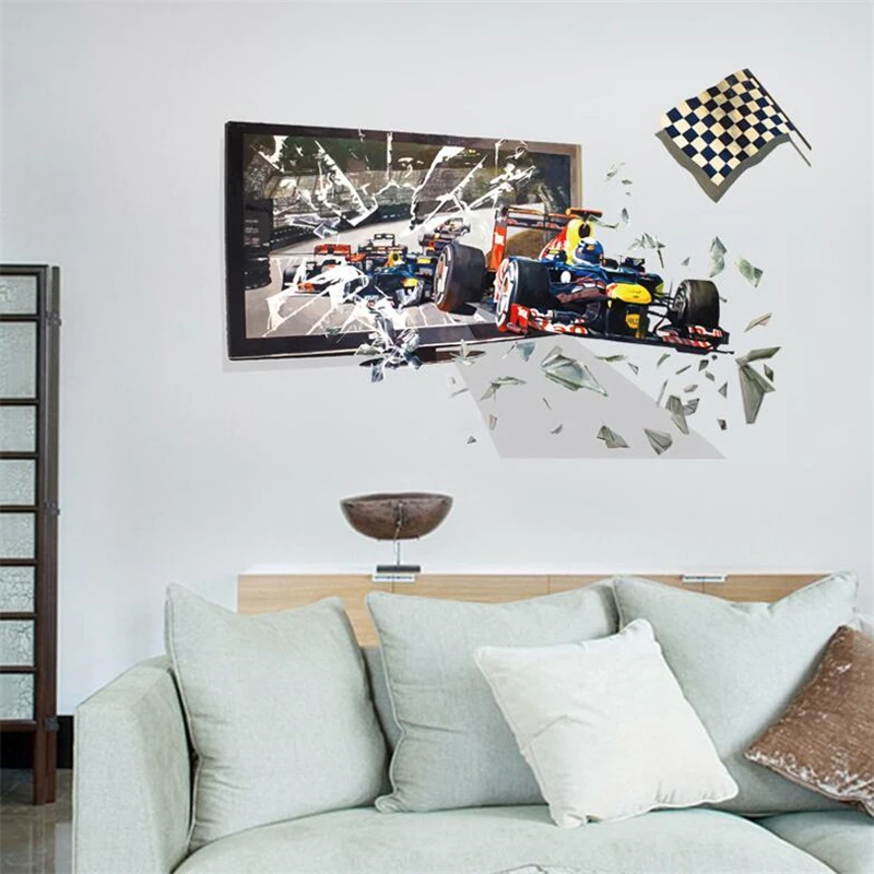3D car Vivid F1 Racing Wall Stickers Living Room Bedroom Decoration