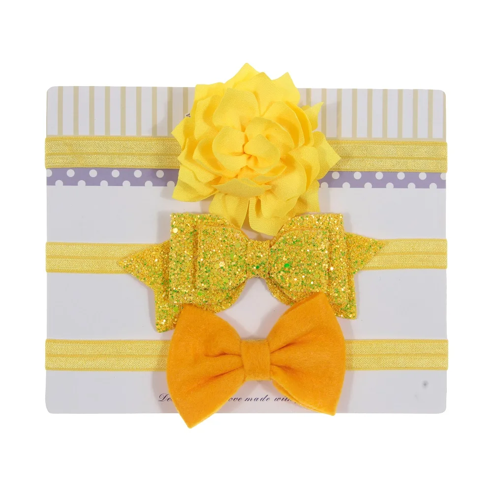 New 3pcs/lot Sequin Felt Bow Lotus Flower Elastic Headbands Kids Photography Props Baby Girls Cute Headwear Christmas Gift Sets