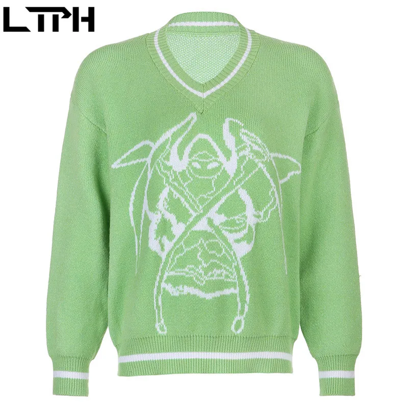 

LTPH Casual Loose Long Sleeve personality Print Sweater women sweaters and pullovers Soft Warm Pull Femme 2020 Autumn Winter New