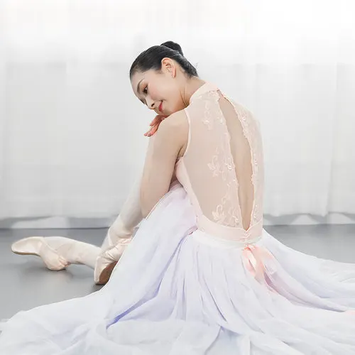 Pale Pink Кружевное боди с вышивкой и воротником-стойкой, одежда для балета, балетные трико для взрослых, одежда для девочек, гимнастические трико - Цвет: Pale Pink