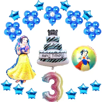 

Snow White helium balloon mixed cake foil ballons and flower number balloon for princess birthday decoration