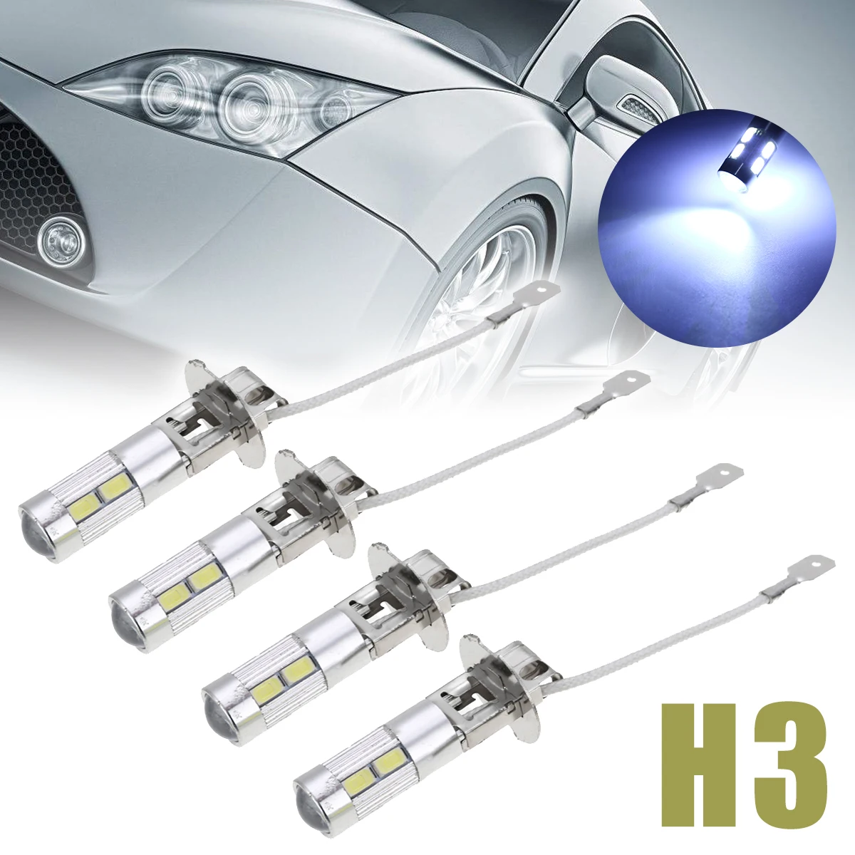 Mayitr 4pcs 12V H3 5630 10SMD LED Car Fog Lamp Super White Auto Driving Brake Light Signal Lamp Bulb for Car Light Source