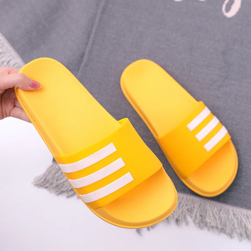 Size36-45 обувь; обувь для влюбленных льна; женские тапочки; летние домашние тапочки; Семейные полосатые сандалии на плоской подошве; тапочки - Цвет: Цвет: желтый