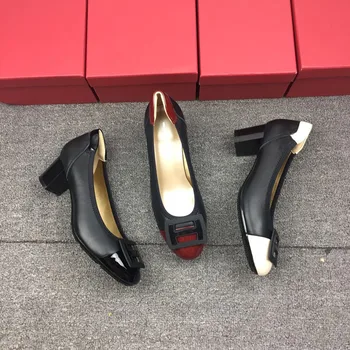 

Tide brand spring single shoes female square head high heel Korean square buckle fashion women's shoes shallow mouth thick heel