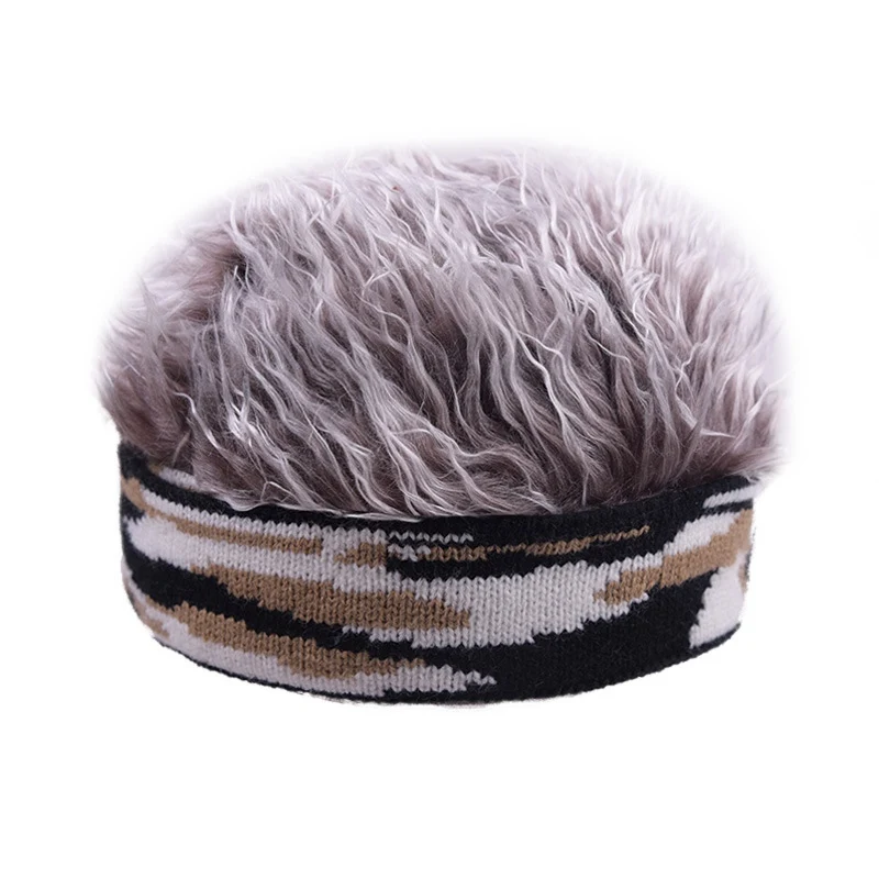 MYZOPER, камуфляжный вязаный парик, шапка Skullies Beanies, забавная хип-хоп унисекс, эластичная, сохраняющая тепло зимняя шапка