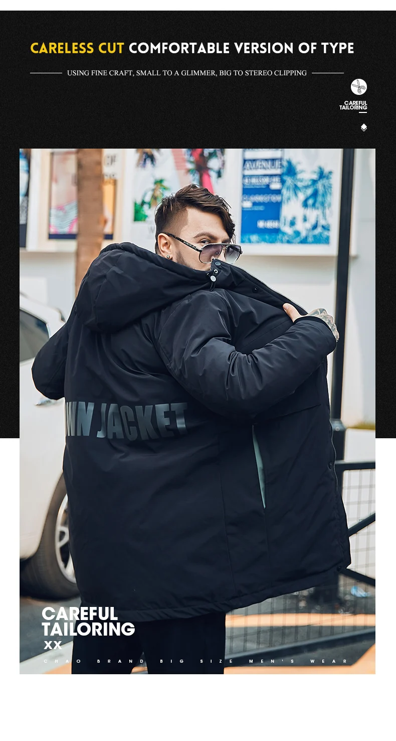 FAXIKA Big yards short man tooling down jacket handsome striped fatty fertilizer increased winter coat