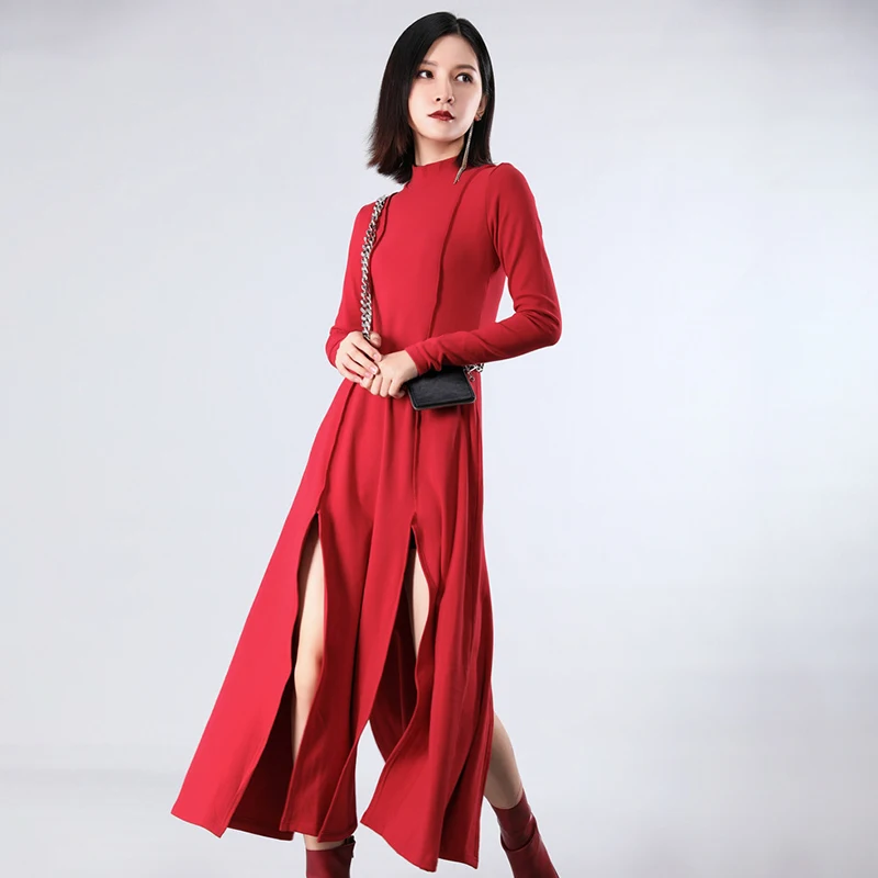 TWOTWINSTYLE летнее однотонное женское платье со стоячим воротником с длинными