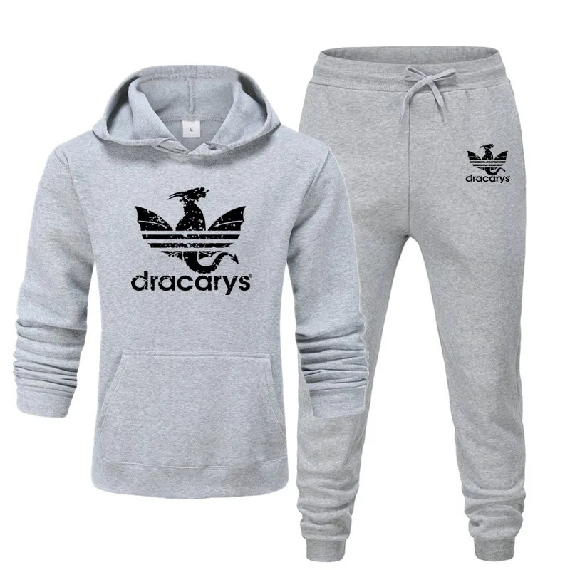 Dracarys/Новинка года; Женский комплект 2 шт./мужская одежда в стиле Харадзюку; сезон весна-осень; топ и брюки; уличная одежда; одинаковые толстовки с капюшоном; комплект из двух предметов; большие размеры