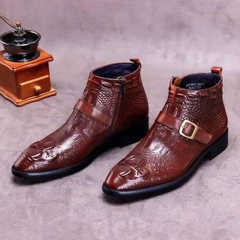 

2020 spring handmade boots men help shoes crocodile boots zipper Martin boots pointed male boots boots men