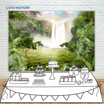 

3D Waterfall Nature Scenic Forest Photography Backdrop Background High Mountains Green Tree Child Baby Portrait Photo Background