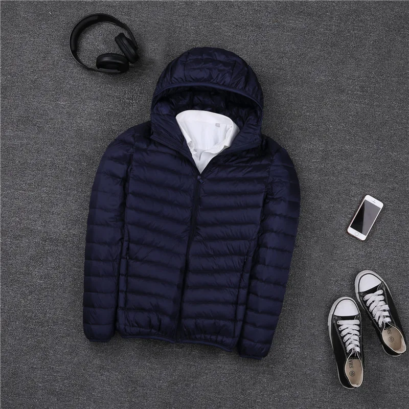 Зимние размера плюс 90% Белое пуховое пальто Для мужчин с капюшоном ультра легкая зимняя куртка-пуховик мужской ветрозащитный Теплая парка S-7XL