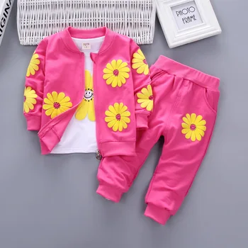 

Baby Girl Sunflower Outfit Spring Cardigan Jacket + T-shirts + Pants Infant Clothing Kids Bebes Clothes Jogging Suits Tracksuits
