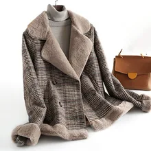 Клетчатое шерстяное женское осеннее двойное плотное флисовое теплое пальто, корейское повседневное Ретро двубортное зимнее пальто, кофейная верхняя одежда