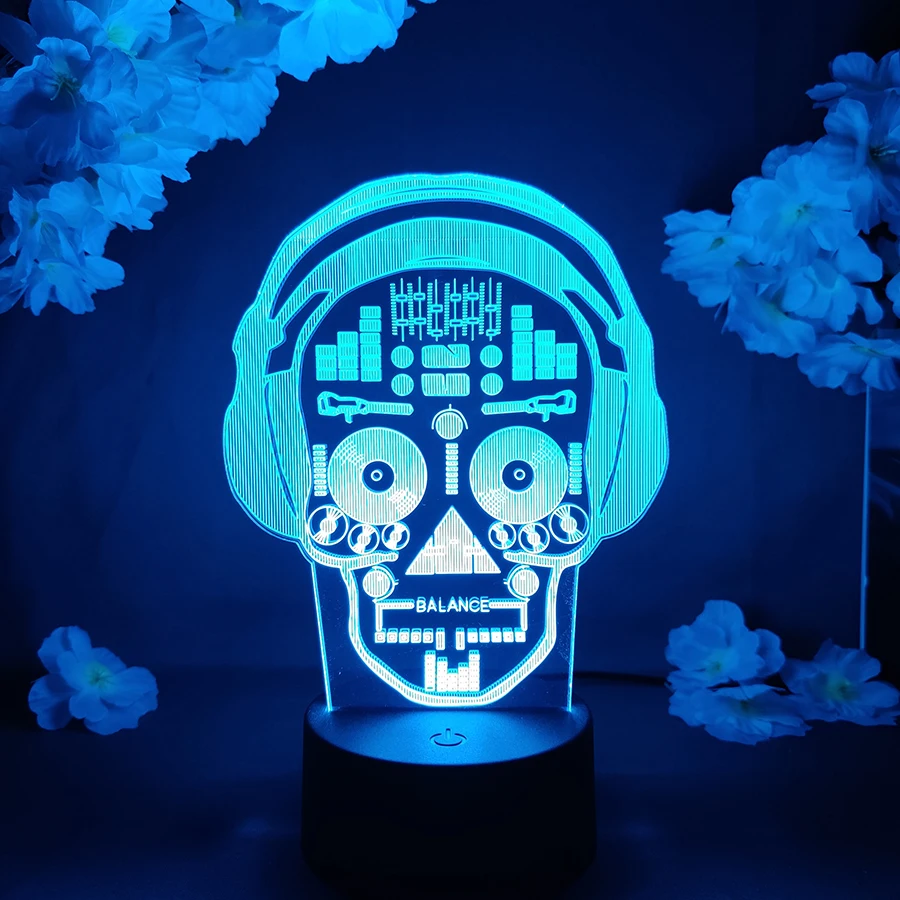 3D светодиодный светильник креативный DJ наушники с черепом акриловый ночник