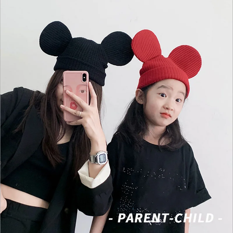 Bonnet unisexe avec oreilles de souris de dessin animé pour adolescent,  chapeaux monochromes mignons pour garçon et fille, chapeau d'hiver chaud  Kitte, procureur Gster - AliExpress