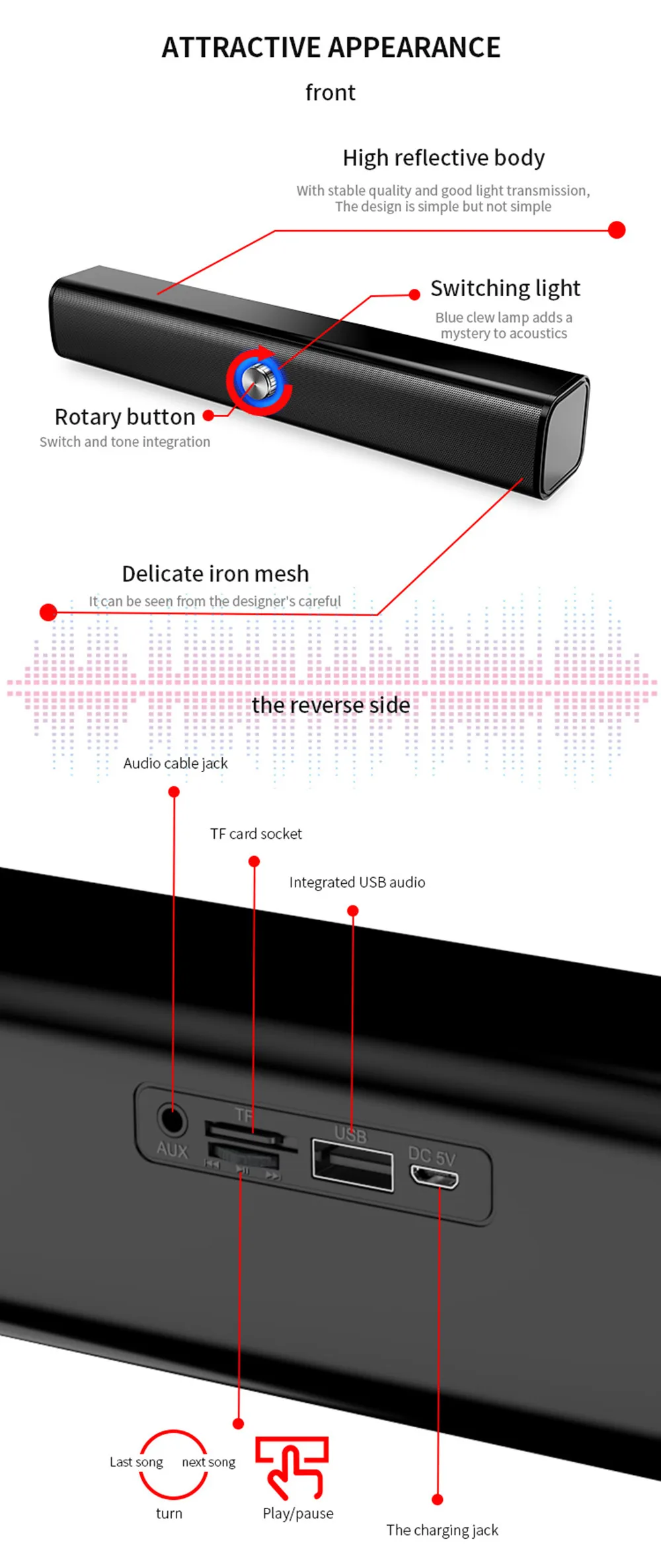 ТВ Колонка Беспроводная Bluetooth Колонка портативный музыкальный плеер стерео Бас Звук Объемный домашний кинотеатр звуковая система полоска динамик