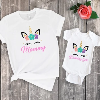 

Unicorn Birthday Family Shirt Unicorn Birthday Tshirt Mom Fahion Mommy and Daughter Matching Clothes Baby Girl Tee Print