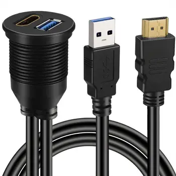 

USB 3.0 and HDMI to HDMI + USB3.0 AUX Extension Dash Panel Waterproof Car Flush Mount Cable For Car Boat and Motorcycle - 2M
