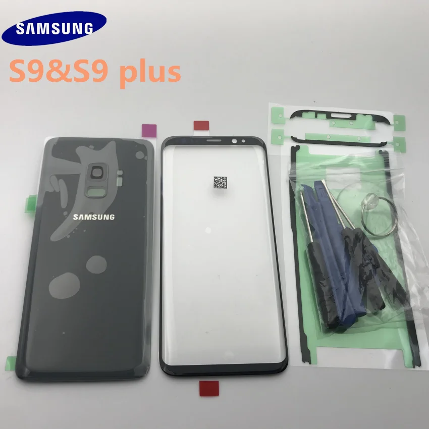samsung Galaxy S9, G960, S9 plus, G965, Задняя стеклянная крышка, задняя крышка, крышка для батареи, дверь с объективом камеры+ Переднее стекло с сенсорным экраном