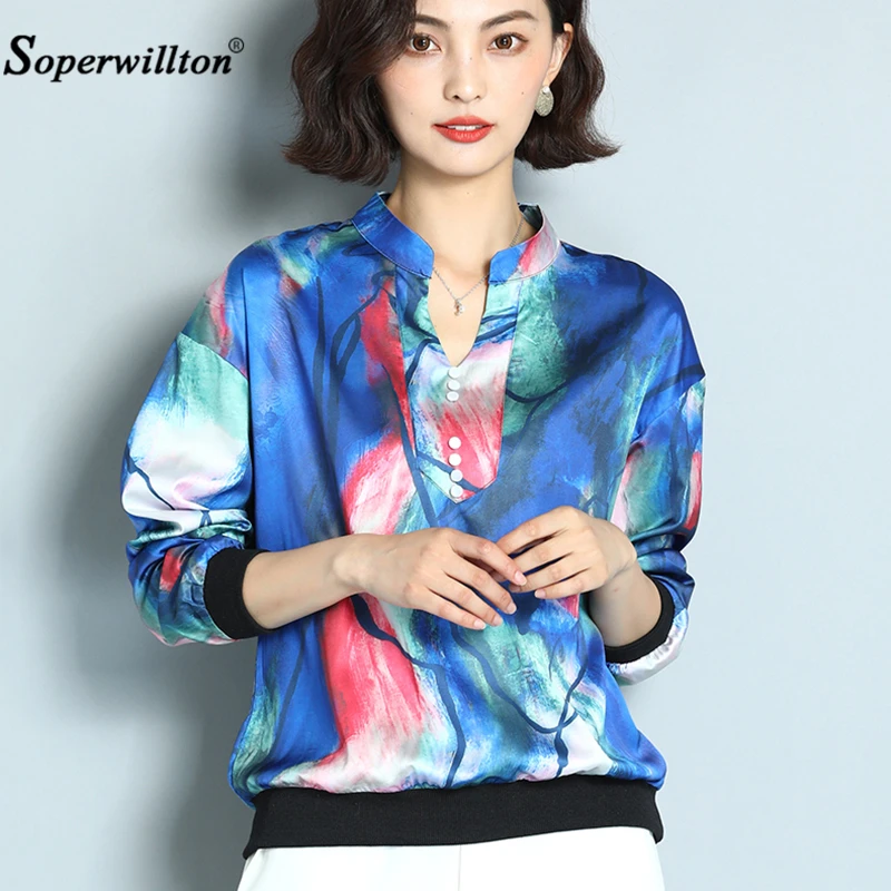 Woman OL Blouse French Elegance Style Silk Blouse Shirts Plus Size 4XL Deep V-Neck Long Sleeve Shirts Office Work Wear Blusas