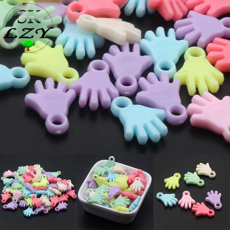 

30PCS Acrylic Material Candy Color Hand Shape For DIY Jewelry Pendant Making Children's Toys Wholesale 14x19mm