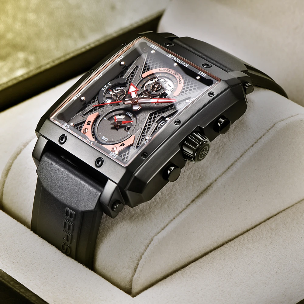 BERSIGAR orologi da polso da uomo rettangolare Chronograp 100M cinturino in  Silicone al quarzo impermeabile stile sportivo al quarzo|Quartz Watches| -  AliExpress