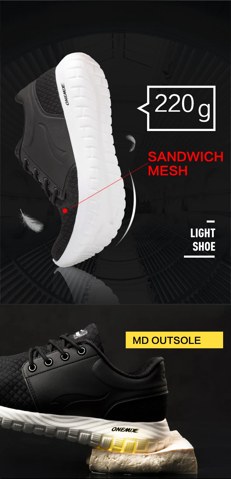 Новинка ONEMIX унисекс Спортивная обувь для бега уличная zapatillas hombre Прогулочные кроссовки Черная Мужская Спортивная обувь MD без подошвы для