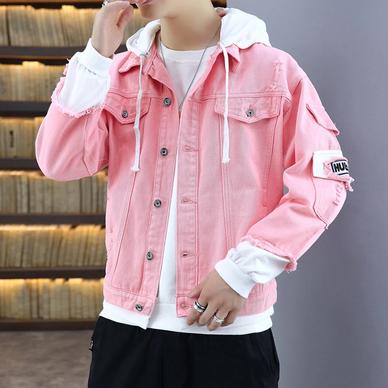 2020 Pink Black Green Jeans Jacket Men 