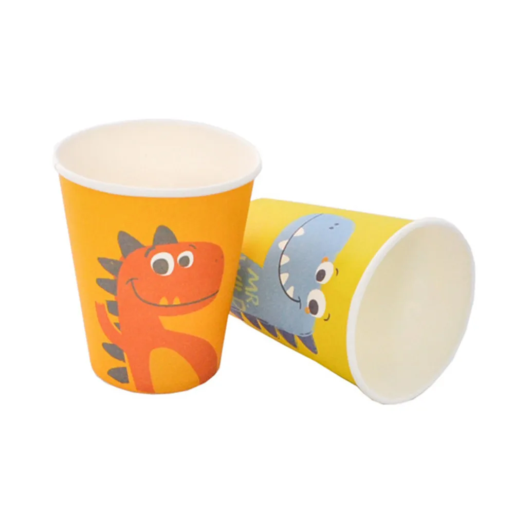Dinosaur cup 8pcs Мотив динозавра Праздничная тарелка животное тарелка одноразовая посуда для праздника день рождения вечеринки для детей тематические Вечерние - Color: Dinosaur cup 8pcs