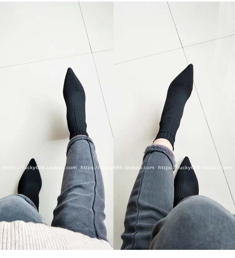 Носки Botines mujer г. Эластичные шерстяные вязаные сапоги на среднем каблуке женские зимние ботинки челси на шпильке фиолетовые ботинки