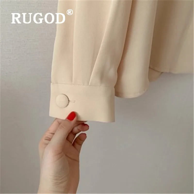 RUGOD Новая женская однотонная элегантная рубашка С Вырезанным воротником на одной пуговице с длинными рукавами Свободная блузка темперамент корейские офисные женские топы