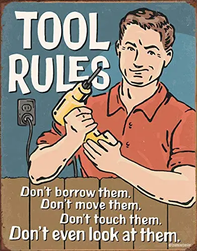 Tool Rules Безнадежное предприятие до сих пор играет с автомобилями жестяной знак, 12," W x 16" H - Цвет: Tool Rules