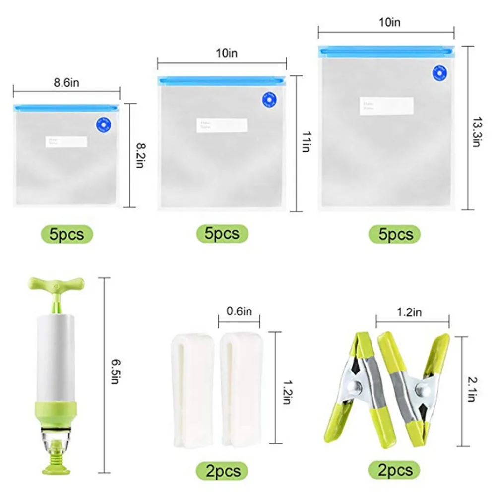 Vacuum Sealed Bags Food Storage Pouches Hand Pump Reusable Household Organizer