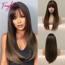 

Long Straight Synthetic Wig with Bangs For Women Dark Black Brown Layered Wigs Blonde Natural Daily Hair Cosplay Heat Resistant