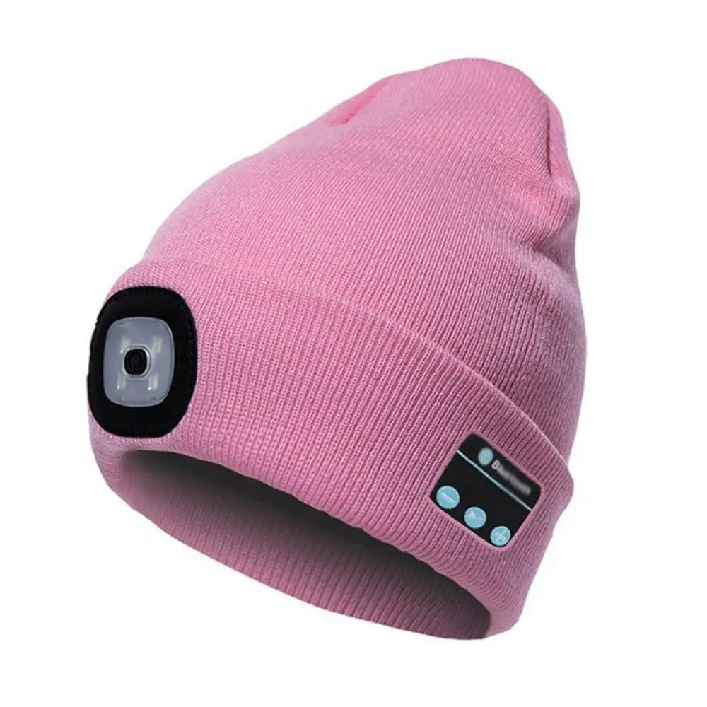 Светильник ed Bluetooth Beanie USB Перезаряжаемый беспроводной музыкальный головной убор ультра яркий 4 светодиодный водонепроницаемый светильник для кемпинга - Цвет: pink hat