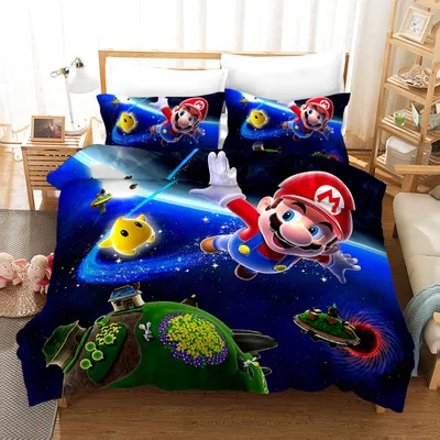 Super Mario Bros пододеяльник, набор постельного белья с рисунком из мультфильма, Комплект постельного белья, роскошный комплект постельного белья королевского размера