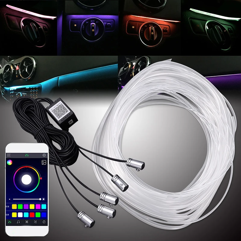 Lámparas de fibra óptica RGB para Interior de coche, luz ambiental, tablero decorativo para puerta, luces, Control por aplicación|Lámpara decorativa| - AliExpress