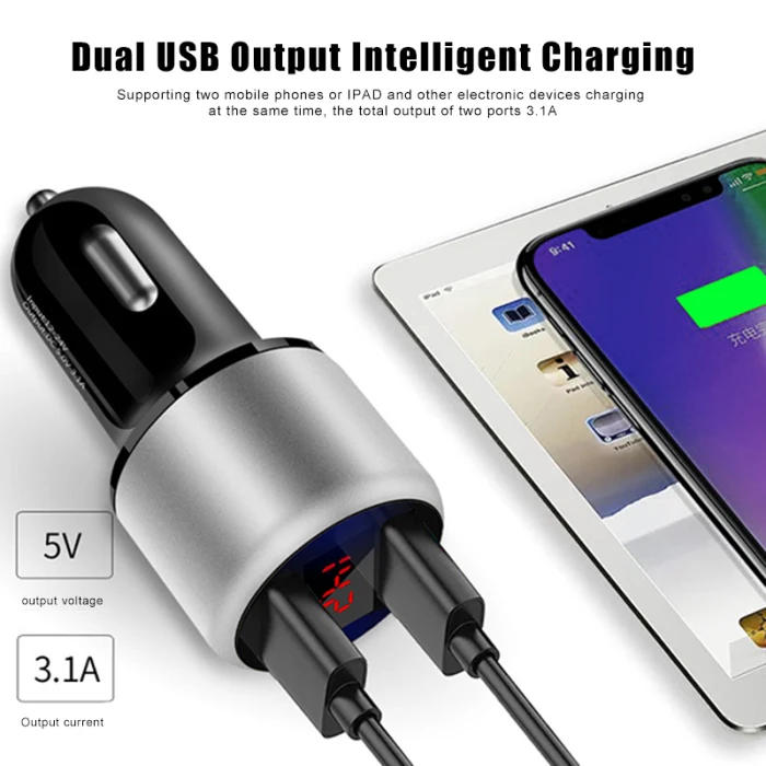 Быстрое Автомобильное зарядное устройство для телефона 2 usb-порта с светодиодный дисплеем напряжения для смартфона NC99