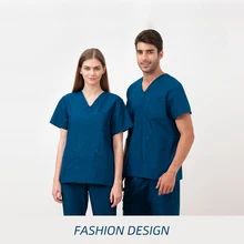 Uniforme médical à la mode unisexe, ensemble de gommage pour hommes, uniforme à brosse fendue, costume de gommage à manches courtes, uniformes d'infirmière pour femmes