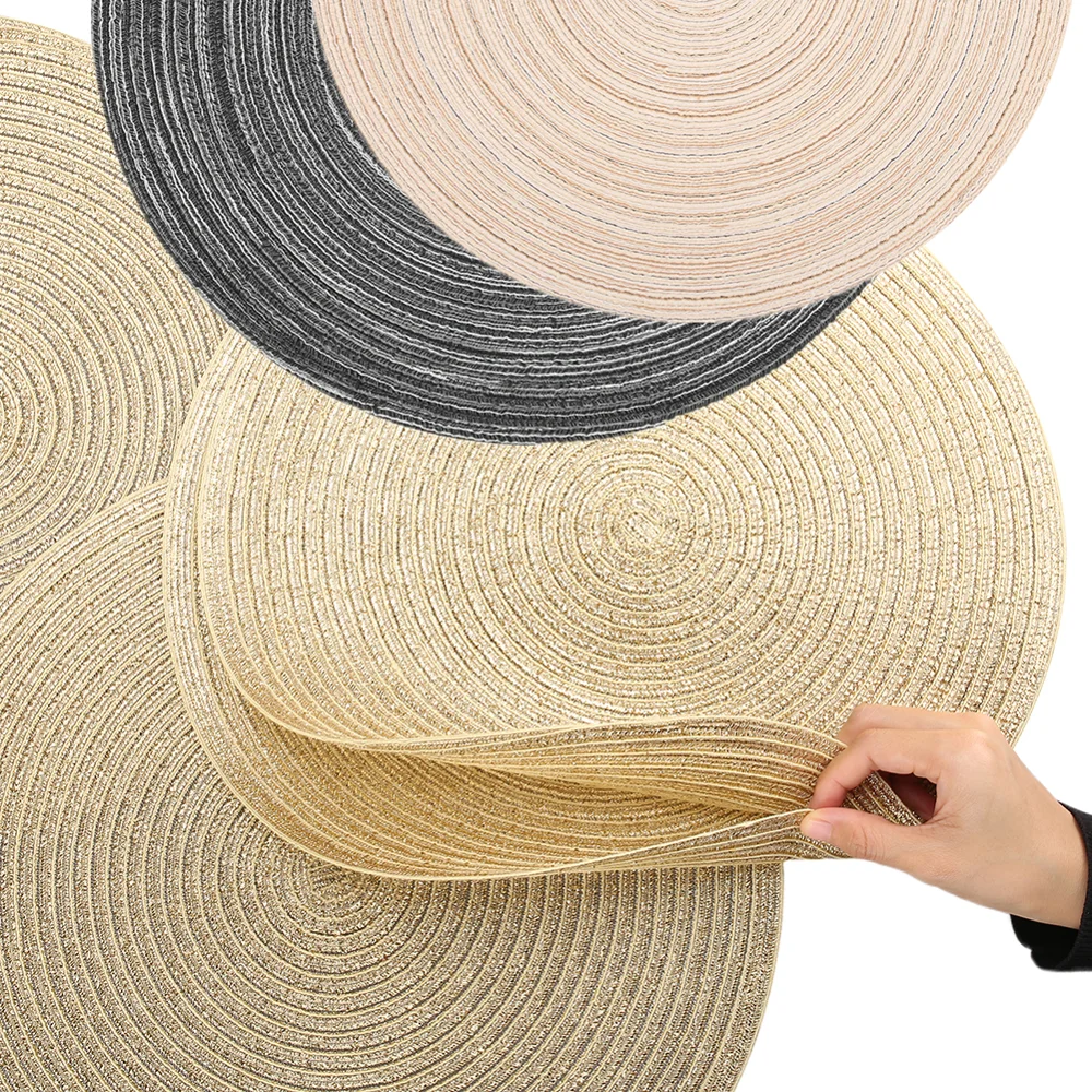 6Pcs/Set Round Braided Placemats Washable Kitchen Table Placemats for Home Wedding Party 38/32CM Gold/Beige/Sliver/Gray/Colorful