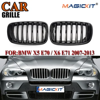 

MagicKit 2PCS Front Glossy Black Dual Slat Bumper Kidney Grille Grill For BMW E70 X5 E71 X6 2003 2004 2005 2006 2007 2008 2009