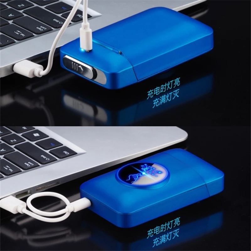 Новинка, 19-pack, зарядная зажигалка+ металлический чехол для сигарет, USB зарядка, Электронная зажигалка, креативная сигаретная коробка, держатель для сигарет