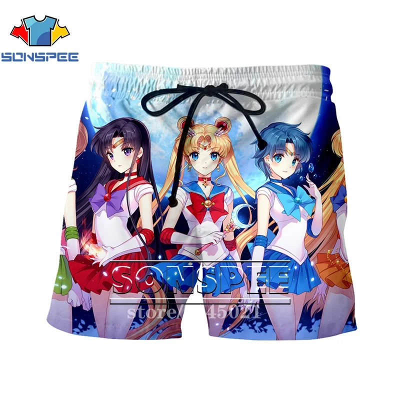 SONSPEE летние новые мужские и женские шорты с 3D принтом аниме Сейлор Мун пляжные шорты для фитнеса милые унисекс повседневные милые свободные шорты S2607