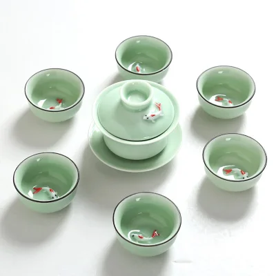 Longquan Celadon керамический чайный сервиз, аквариум, чайник кунг-фу, чайник, чаша, чаша, чайная чашка - Цвет: 7pcs set C