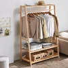 Bamboo Garment Coat Clothes Hanging Heavy Duty Rack with top shelf and 2-tier Shoe Clothing Storage Organizer Shelves 1
