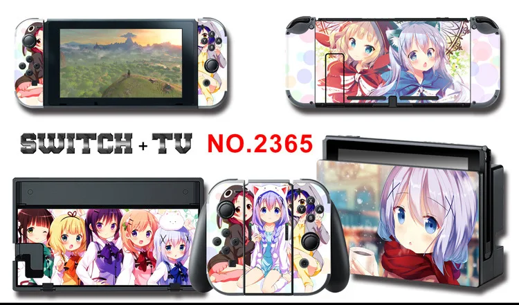 1set New Cute Anime Full Body Sticker for NS Switch Protective Cover Skin Colorful Art for Game Console Joy-Con Controller Decor